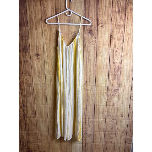 Billabong Flowy Yellow and White Striped Onesie Swimsuit Coverup Size S - Picture 3 of 7